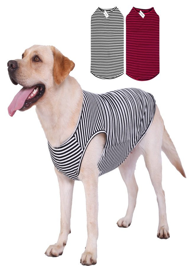 LEVIBASIC Dog Shirts Cotton Striped T-Shirts, Breathable Basic Vest for Puppy and Cat, Super Soft Stretchable Doggy Tee Tank Top Sleeveless, Fashion & Cute Color for Boys and Girls (XXL, Black+Red) - Image 1